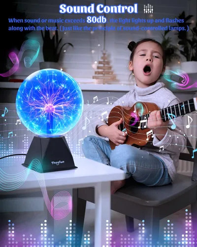 Miniatura 2 de Theefun Bola de plasma azul: globo de plasma enorme de 8 pulgadas, regalos de cumpleaños, lámpara de bola de plasma sensible al tacto y al sonido