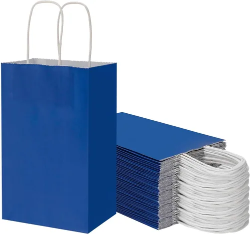Miniatura 8 de Toovip Paquete de 50 bolsas pequeñas de papel kraft blanco de 5.25 x 3.25 x 8.25 pulgadas con asas a granel, bolsas de envolver regalos