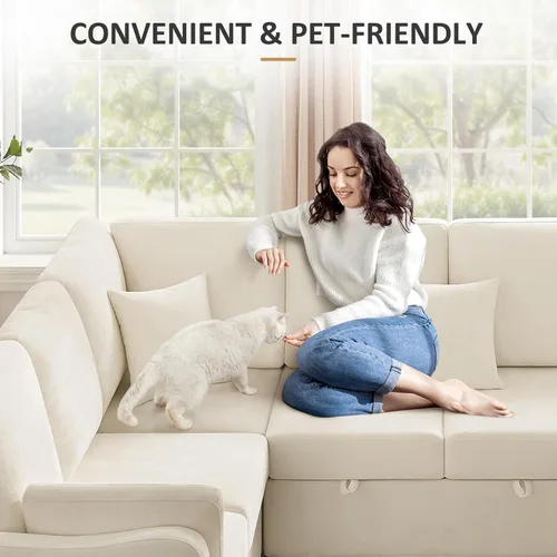 Miniatura 8 de Sofá Seccional Cama de 111 pulgadas con Cama Extraíble, Sofá Modular de 6 Asientos en Forma de U con Chaise de Almacenamiento, Sofá Seccional