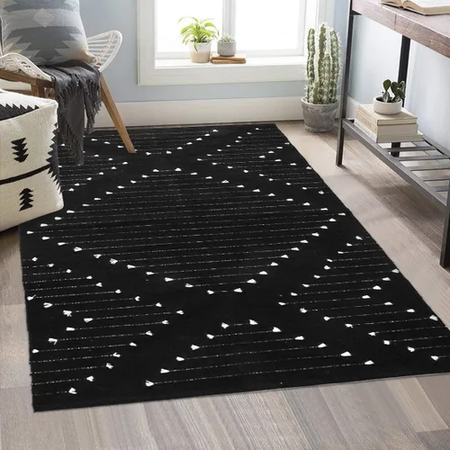 Miniatura 9 de LIVEBOX - Alfombra boho negra de 5 x 7 pies, grande y lavable para sala de estar, alfombra de algodón marroquí para dormitorio, interior y exterior