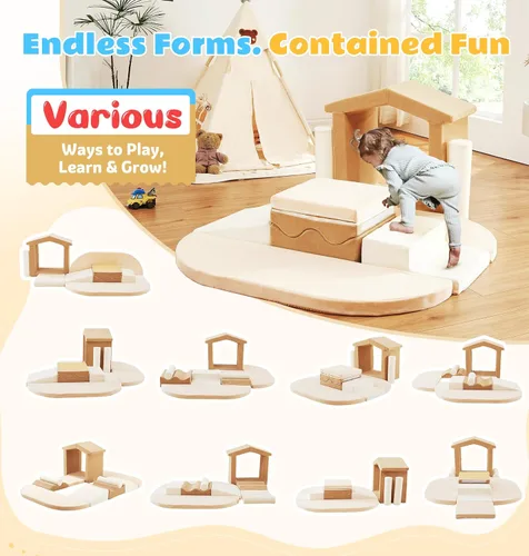 Miniatura 3 de Elftopia Juego de 10 bloques de espuma para escalar con rampa y escaleras para niños pequeños, juego de gimnasio de espuma suave, juguetes