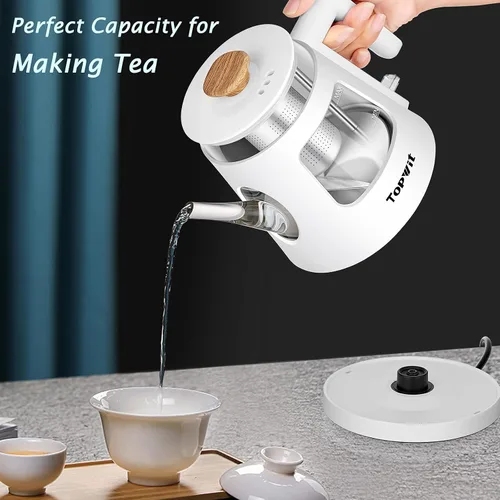 Miniatura 9 de Topwit Cocina eléctrica con vapor, olla de ramen de 1.6 L y hervidor eléctrico de agua caliente de vidrio de 1 litro