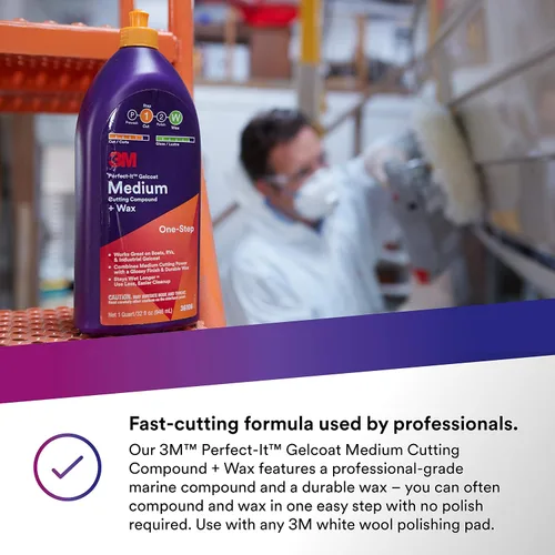 Miniatura 5 de 3M Perfect-It Gelcoat - Compuesto de corte medio + cera, 36106, 1 cuarto, proceso de un solo paso, P1500 y arañazos más finos, removedor
