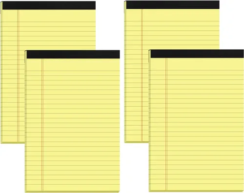 Blocs de notas pequeños de 5x8 amarillos – paquete de 4, papel grueso premium de 80gsm, 30 hojas/60 páginas por bloc, páginas perforadas con rayas