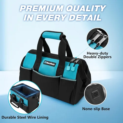 Miniatura 6 de DURATECH Bolsa de herramientas portátil de 13 pulgadas con 9 bolsillos, bolsas de herramientas para hombres y mujeres, bolsa de herramientas