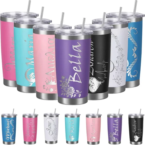 Miniatura 11 de Vasos personalizados con tapa y pajita, vaso aislado personalizado grabado con nombre, vaso de café de acero inoxidable, regalos para hombres y Negro