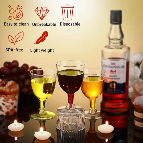 Miniatura 5 de Thenshop Paquete de 200 copas de vino de plástico desechables de 6 onzas con tallo, copas de vino transparentes para bodas, cumpleaños, despedidas