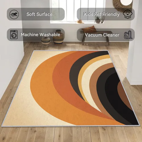 Miniatura 9 de Alfombras retro con arco para dormitorio, alfombras modernas lavables de mediados de siglo para sala de estar, 5 x 5 pies, diseño abstracto de MCM