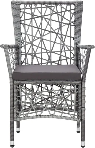 Miniatura 6 de Ensemble de Salle à Manger Extérieur 5 pièces gris, Mesa carrée en verre trempé et chaises en rotin synthétique PE résistant aux intempéries, Pour