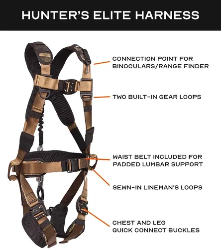 Miniatura 3 de Malta Hunting Safety Hunter's Elite - Juego de arnés de seguridad con correa de árbol, correa de alivio de arrastre de ciervo/suspensión