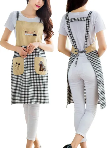Miniatura 17 de NEWGEM Delantal 100% algodón con espalda cruzada para mujer con 2 bolsillos, correas de botón ajustables, sin dolor de cuello, delantal de chef