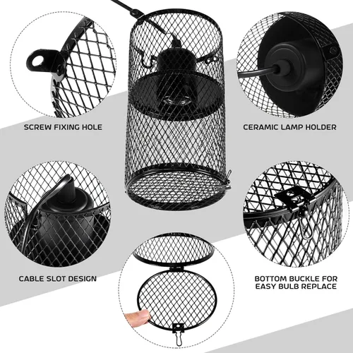 Miniatura 3 de VIHOSE Protector de lámpara de calor para reptiles con emisor de calor de cerámica de 150 W, soporte de lámpara de calefacción antiquemaduras, jaula