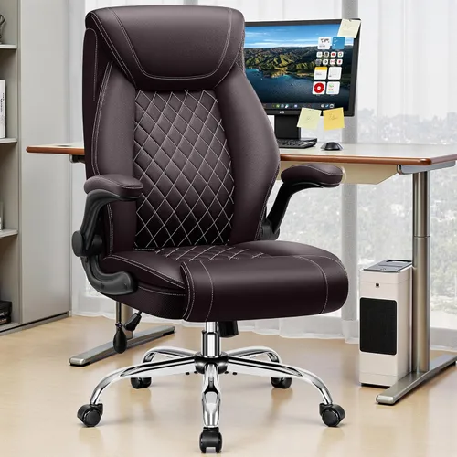 Miniatura 9 de Silla de oficina, silla de escritorio ergonómica grande y alta, silla ejecutiva de cuero para computadora con soporte lumbar ajustable, cómoda silla