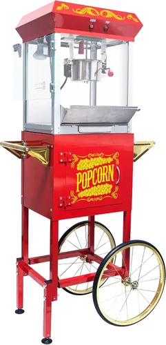Miniatura 10 de Máquina de palomitas de maíz con carrito, con ruedas, cuchara de aceite de acero inoxidable, carrito móvil con taquillas para cine en casa Negro