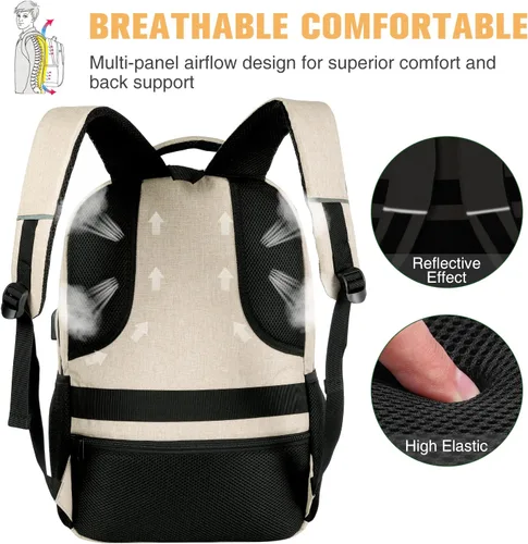 Miniatura 6 de Paude Mochila para adolescentes, laptop, universidad, negocios, viajes, 15.6 pulgadas, beige