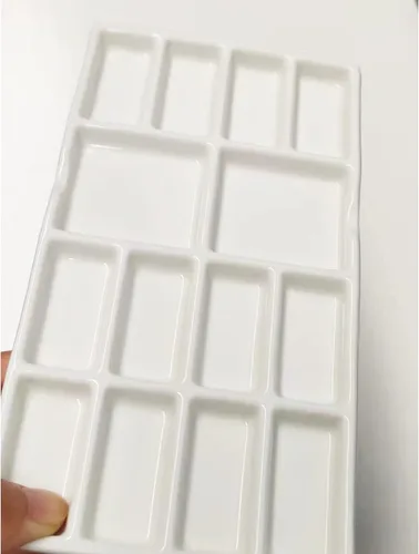 Miniatura 4 de 14 Wells - Paleta de pintura de cerámica para artistas, paleta de pintura de acuarela de porcelana de 8 pulgadas, bandeja de mezcla de cerámica
