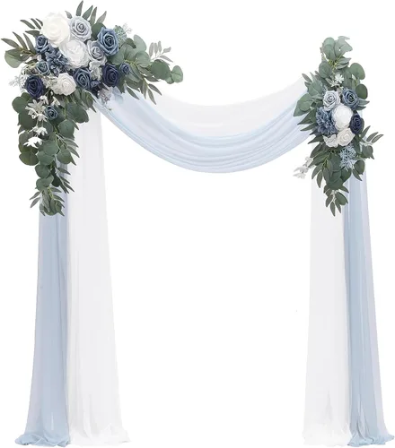 Kit de flores de arco Floroom con cortinas (paquete de 4) - 2 piezas de arreglo de guirnalda floral artificial azul polvoriento y azul marino con 2