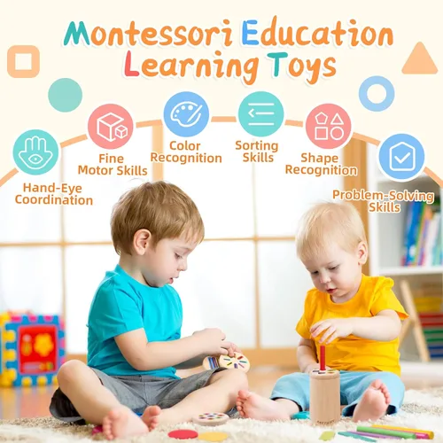 Miniatura 2 de Juguetes Montessori 4 en 1 para niños de 2, 3 y 4 años, juguetes de madera para clasificar colores para niños pequeños de 1 a 3, actividades