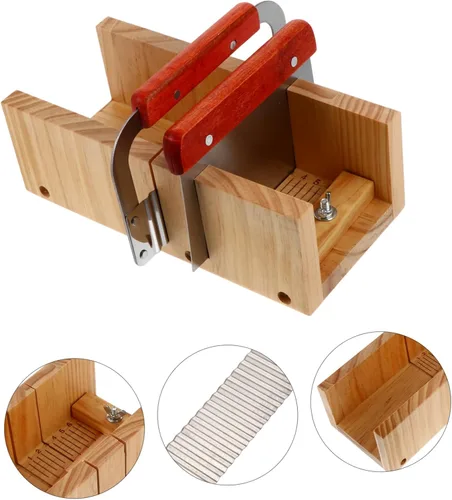 Miniatura 5 de KAILIKETIY 1 juego de moldes de madera para cortar jabón con cortador recto ondulado mango de madera ergonómico herramienta para cortar jabón fácil