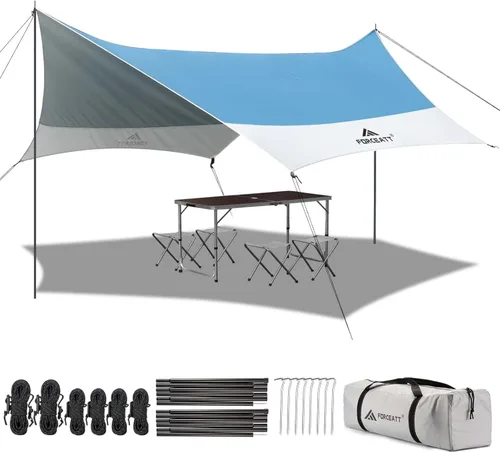 Miniatura 8 de Forceatt Lona de 12 x 14 pies con 2 postes, lona impermeable para camping, toldo de automóvil, lona ligera para campamento que se puede utilizar