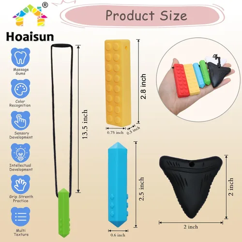 Miniatura 4 de Collares masticables para niños sensoriales, paquete de 6 collares masticables para niños sensoriales con autismo, TDAH, TEP, masticación