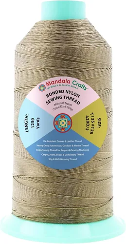 Miniatura 39 de Mandala Crafts - Hilo de nailon para coser cuero, tapicería, mezclilla y para trenzar el pelo; resistente, 1500 yardas, tamaño 69 T70 Marrón