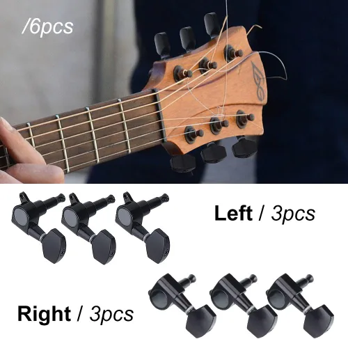 Miniatura 5 de 3 pares de clavijas de guitarra, 3L 3R negro cerrado de aleación de zinc cabezales de máquina para guitarra folk/eléctrica accesorios de actuación