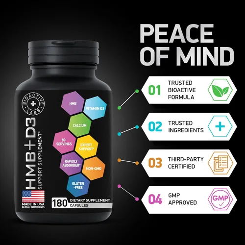 Miniatura 3 de HMB Suplemento de vitamina D3 – B-hidroxi b metilbutirato – 1000 mg HMB suplementos para hombres y mujeres – Fuerza muscular, apoyo