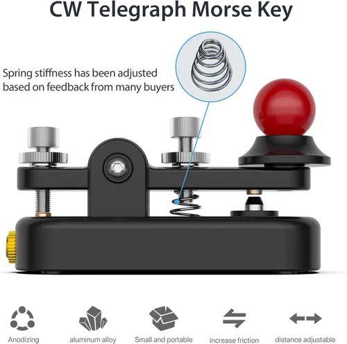 Miniatura 2 de Mini Morse Radio Key CW HAM Enviar Telegram Single Paddle Morse Code Key con aleación de aluminio Cuerpo Base Negro (S)