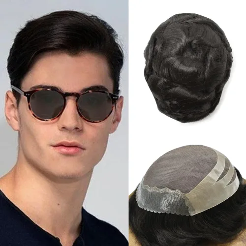 Mens Toupee Hair Piece For Men Real Human Hair System Replacement For Men Fine Mono Toupee For Men Hair Prosthesis Mens Hairpiece Protesis Capilar