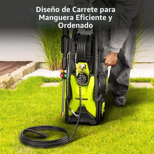 Miniatura 2 de Yeryork Lavadora a presión PSI ajustable de 5000 máximos, lavadora de potencia de 2.5 GPM máximo con carrete de manguera retráctil de 33 pies, lanza