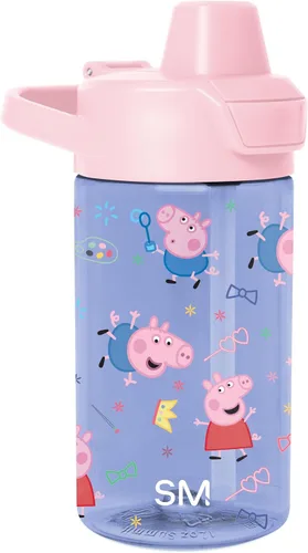 Simple Modern Peppa Pig Botella de Agua Summit de Plástico Tritan para Niños | 12 oz Taza Sin BPA con Tapa de Pajita Cubierta a Prueba de Fugas para