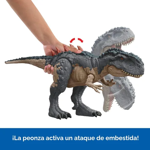 Miniatura 4 de Mattel Jurassic World Figura de acción de rastreadores gigantes, juguete de dinosaurio Mapusaurus con ataque de rabieta de mordida mega, espinas