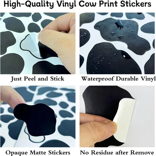 Miniatura 6 de AOWDIAO 280 piezas de calcomanías de impresión de vaca para despegar y pegar adhesivos de vinilo para pared, automóvil, computadora portátil
