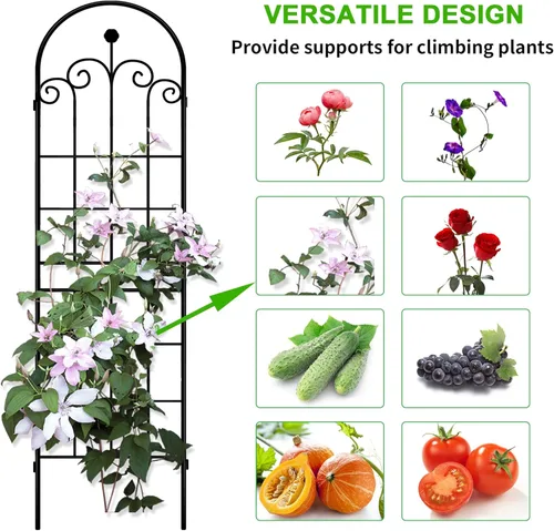 Miniatura 3 de LZRS - Paquete de 2 arcos de hierro rústico de 71x20 pulgadas para decoración de jardín con enrejado con revestimiento de metal negro – Perfecto