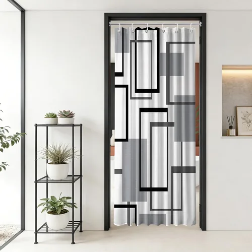 Miniatura 22 de Cortina de Ducha en Blanco y Negro Geométrica Cortinas de Ducha para Decoración de Baños de Hombres Juego de Cortina de Baño en Negro Blanco y Gris