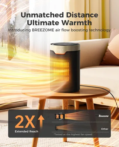 Miniatura 2 de BREEZOME Calentador de espacio, calentadores eléctricos portátiles de 1500 W para uso en interiores, calentador de escritorio pequeño silencioso