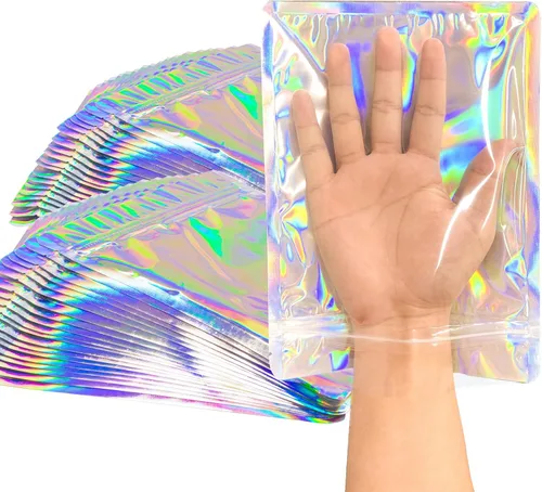 Bolsas Holográficas y Bolsa de Papel de Aluminio Resellable Mylar Bolsa de Muestra Ideal para Favores de Fiesta Almacenamiento de Alimentos Bolsas a