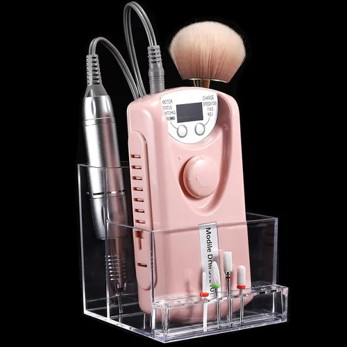 Noverlife Caja de almacenamiento de brocas para mini taladro de uñas de 10 agujeros y brocas, organizador transparente de brocas de lima para uñas,