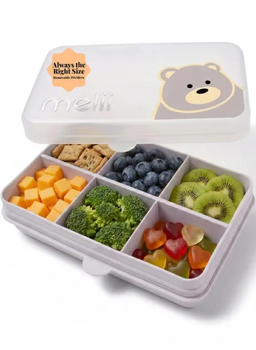 melii Snackle Box | Contenedor de bocadillos dividido de 6 compartimentos, almacenamiento de alimentos sin BPA con divisores removibles para la