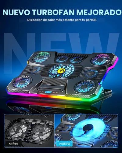 Miniatura 6 de ChillCore Almohadilla de enfriamiento para laptop, enfriador de laptop con luces RGB, 9 ventiladores para laptops de 15.6-19.3 pulgadas, almohadilla