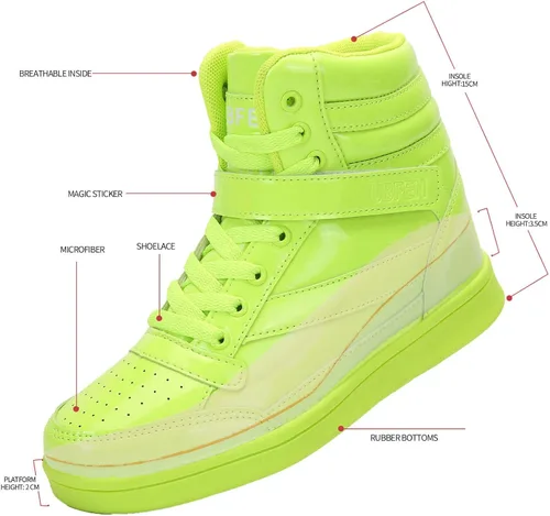 Miniatura 3 de UBFEN Womens High Top Ankle Support Sneakers Vibrant Colour Hidden Wedge Heel Retro 80s Tennis Shoes for Girls Cosplay Removable Insole Footwear