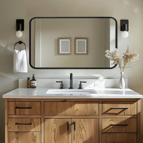 Miniatura 9 de ANDY STAR Espejo de tocador de baño de 24 x 40 pulgadas, espejo de baño rectangular redondeado negro en tubo de 1 pulgada, marco de metal, montaje