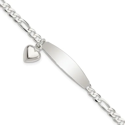 Miniatura 2 de Pulsera de cadena colgante de plata de ley 925 Figaro Link ID Heart Love