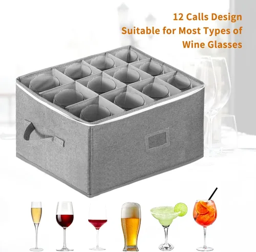 Miniatura 6 de Boczif Cajas de almacenamiento para copas de vino, cajas de almacenamiento de copas con divisores, recipientes de almacenamiento de cristalería