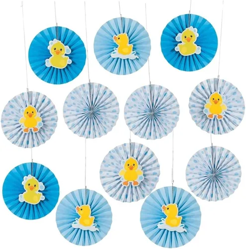 Abanicos colgantes de goma - Juego de 12 - Baby Shower, revelación de género y decoración de fiesta de cumpleaños