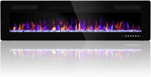 Ludatido Chimenea eléctrica de 60 pulgadas montada en la pared/empotrada, inserto de chimenea eléctrica con 5100BTU para habitación de 410 pies Negro
