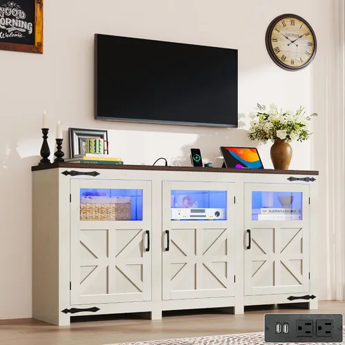 Miniatura 3 de Soporte de TV LED grande de 64 pulgadas para televisores de 70/65/60 pulgadas con tomas de corriente, armarios de almacenamiento altos para centro