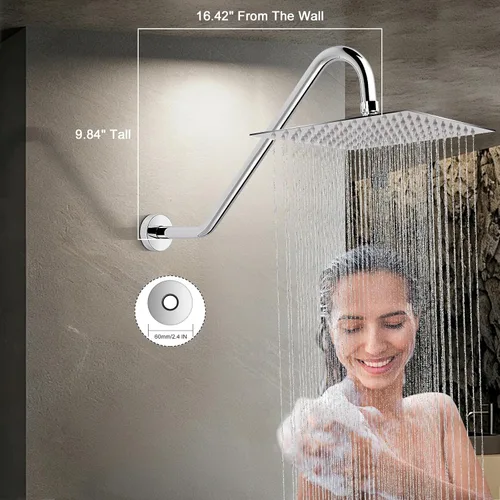 Miniatura 2 de NearMoon Brazo de extensión de ducha en forma de J, extensor de altura de cabezal de ducha de acero inoxidable con brida, diseño de tubo elevador