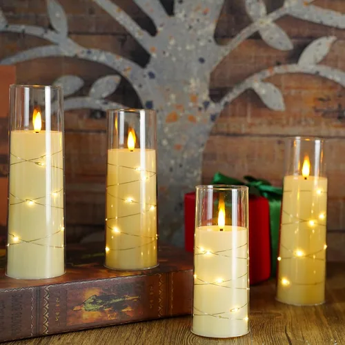 Miniatura 3 de Eebuss Velas sin llama con cuerda de estrella incrustada, velas LED de pilar a pilas con temporizador y control remoto, decoración del hogar